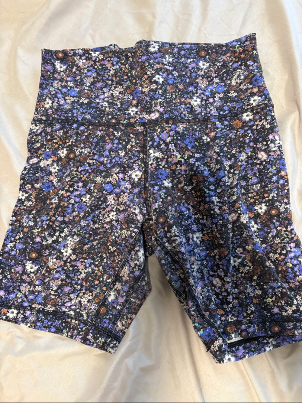 Lululemon High-Waist Floral Bike Shorts — Black & Purple
